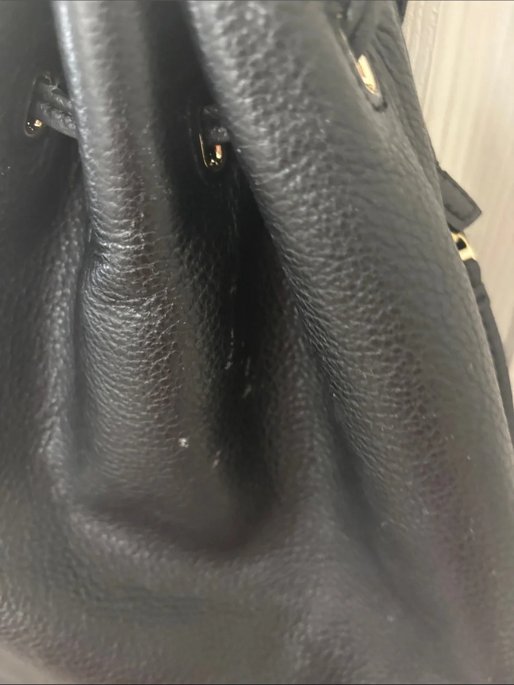 Tory Burch Black Leather Drawstring Shoulder Bag with Gold Logo